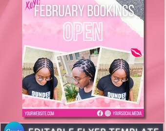 February Booking Flyer Template, Editable DIY Canva Social Media Post