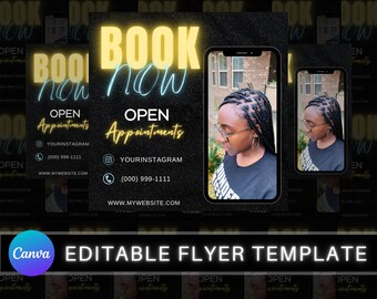 Braids & Makeup Booking Flyer Template, Editable Canva Design (Digital Download)