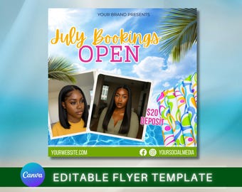 July Booking Flyer Template, DIY Editable Canva Template (Digital Download)