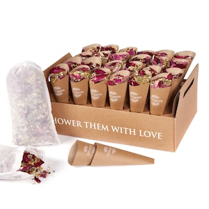 Flora&Bloom Biodegradable ConfettiDried Flowers For 24 Guests 3 LitresWedding Confetti With Pop Open Cones and TrayWedding Decorations 24 Guests