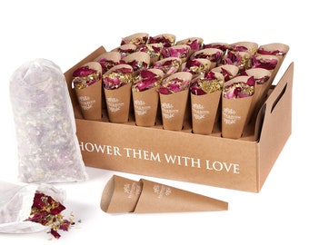 Flora&Bloom Biodegradable Confetti|Dried Flowers For 24 Guests (3 Litres)|Wedding Confetti With Pop Open Cones and Tray|Wedding Decorations