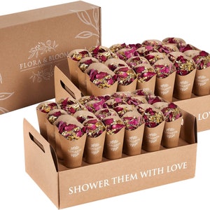 Flora&Bloom Biodegradable ConfettiDried Flowers For 24 Guests 3 LitresWedding Confetti With Pop Open Cones and TrayWedding Decorations 48 Guests
