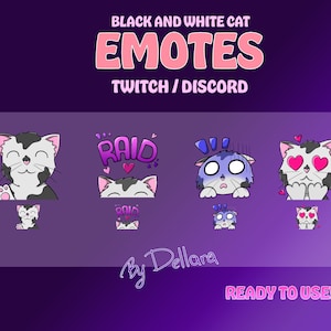 Black and White Kitten Emotes for Twitch / Discord , Cute animal, Cat, Kitten