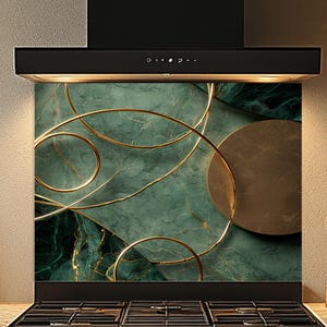 Tempered Glass Backsplash: Green Marble Gold