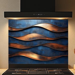 Achterwand keuken gehard glas kopergolf: modern luxe design