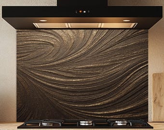 Textured Glass Backsplash, Bronze Metallic Abstract Wall Panel, Brown Gold Kitchen Decor