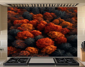 Panel ścienny w jesiennym lesie, panel szklany w jesiennych kolorach, rustykalna dekoracja ścienna w stylu naturalnym