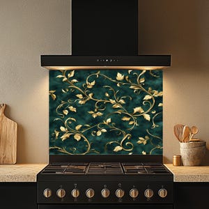 Ornamental Gold Tempered Glass Kitchen Backsplash