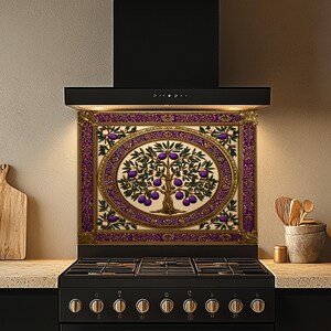 Royal Olive Tree Tempered Glass Kitchen Backsplash: Mediterranean Decor