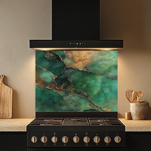 Royal Emerald Copper Tempered Glass Backsplash - Metallic Kitchen Decor
