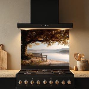 Tempered Glass Kitchen Backsplash: Autumn Lake View