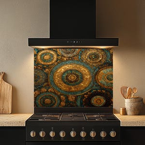 Tempered Glass Backsplash, Medallions Backsplash, Kitchen Backsplash Behind Stove, Glass Backsplash for Kitchen, Stove Backsplash