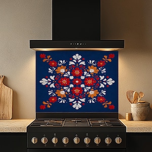 Tempered Glass Backsplash, Folk Garden Backsplash, Kitchen Backsplash Behind Stove, Glass Backsplash for Kitchen, Stove Backsplash