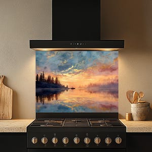 Tempered Glass Kitchen Backsplash: Sunset Lake