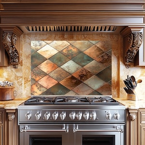 Tempered Glass Backsplash, Copper Diamond Glass Backsplash, Kitchen Backsplash Behind Stove, Glass Backsplash for Kitchen, Stove Backsplash