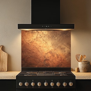 Golden Copper Tempered Glass Kitchen Backsplash - Metallic Surface