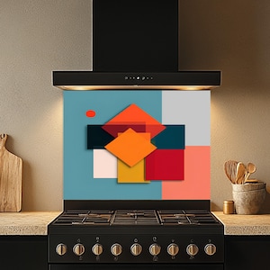 Salpicadero de vidrio templado geométrico abstracto: Arte moderno para la pared de la cocina