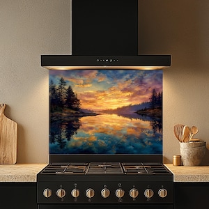 Gehärtetes Glas-Küchenhintergrund: Aquarell Sonnenaufgang