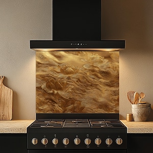 Golden Lotus Tempered Glass Kitchen Backsplash - Heat Resistant