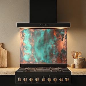 Tempered Glass Backsplash, Rustic Patina Glass Backsplash, Kitchen Backsplash Behind Stove, Glass Backsplash for Kitchen,Stove Backsplash
