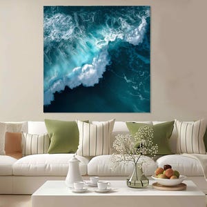 Décoration murale en verre trempé Ocean Wave : décoration côtière aérienne