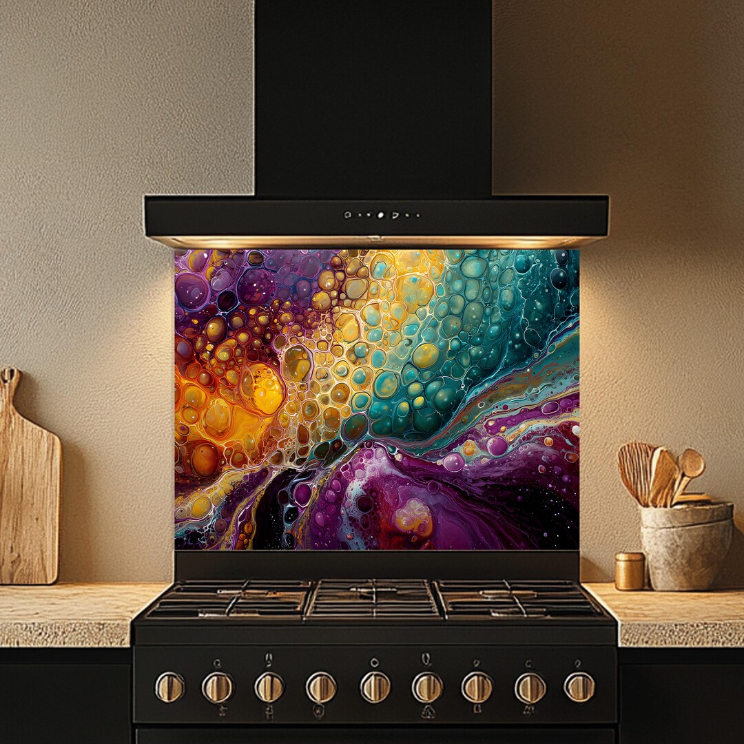 Colorful Abstract Tempered Glass Kitchen Backsplash - Etsy