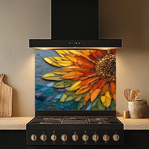 Tempered Glass Backsplash, Sunburst Harmony Glass Backsplash, Kitchen Backsplash Behind Stove, Glass Backsplash for Kitchen,Stove Backsplash