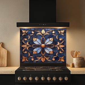 Tempered Glass Backsplash,CopperBloomRadiance Glass Backsplash,Kitchen Backsplash Behind Stove,Glass Backsplash for Kitchen,Stove Backsplash