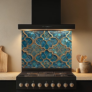 Tempered Glass Backsplash, MoroccoGeometry Glass Backsplash, Kitchen Backsplash Behind Stove, Glass Backsplash for Kitchen, Stove Backsplash