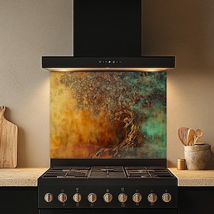 Textured Olive Tree Tempered Glass Kitchen Backsplash - Mediterranean Design