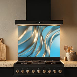 Tempered Glass Backsplash, Golden Wave Glass Backsplash, Kitchen Backsplash Behind Stove, Glass Backsplash for Kitchen, Stove Backsplash