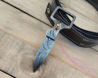 Personalized hand crafted Damascus Steel knife with Leather Belt, Christmas gft, Survival tool, EDC, Best Gift for Her, (Beauty With Beast))