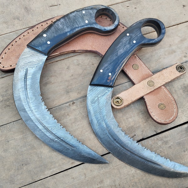 Customized Hand Crafted Damascus Steel Double Edge pair of Karambit knife, Raid2 Silt, Survival, Defense, EDC, outdoor, Collectible