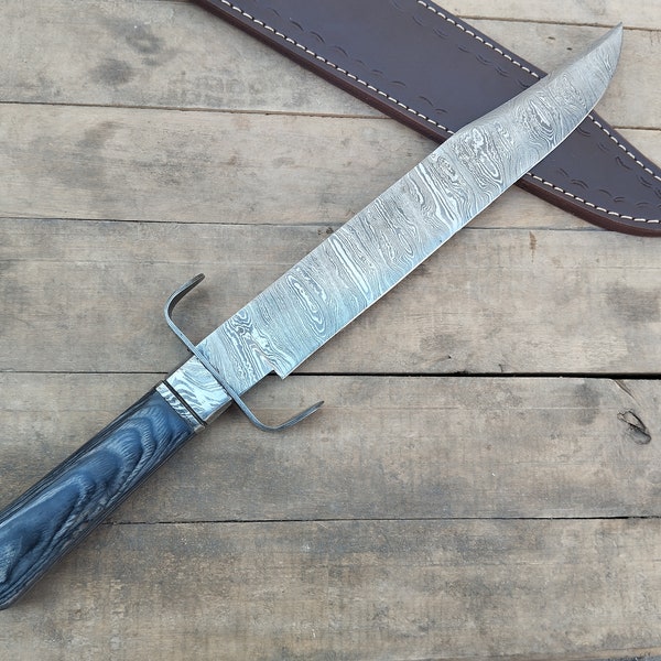 Personalized Damascus Steel Bill Bagwell Hell Belle Bowie knife, Fixed Blade, Gift for men, USA, EDC, Hand Made Forge, Outdoor, collectible