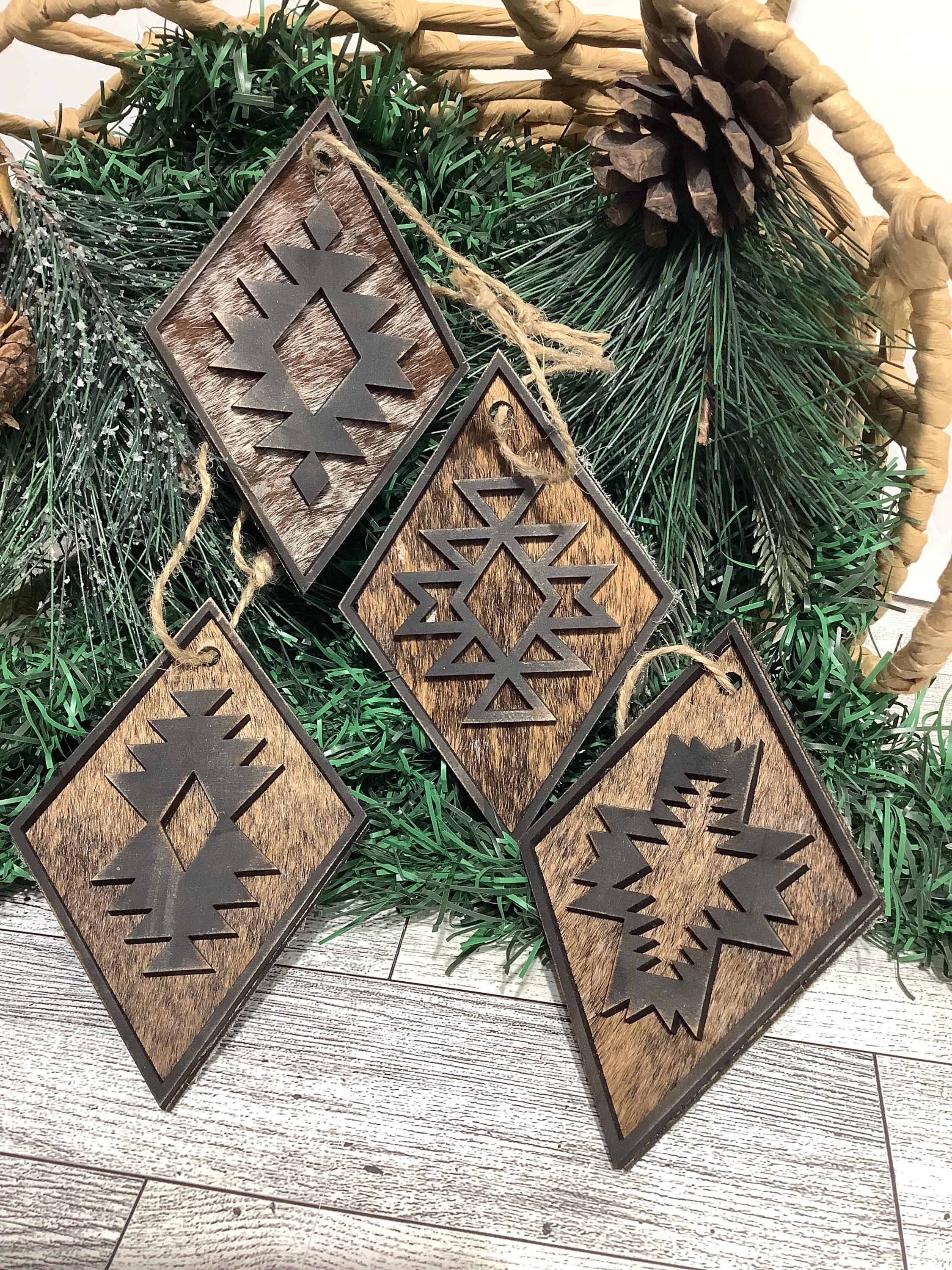 REAL Cowhide Western Christmas Tree Ornaments, Tribal, Southwestern, - Etsy