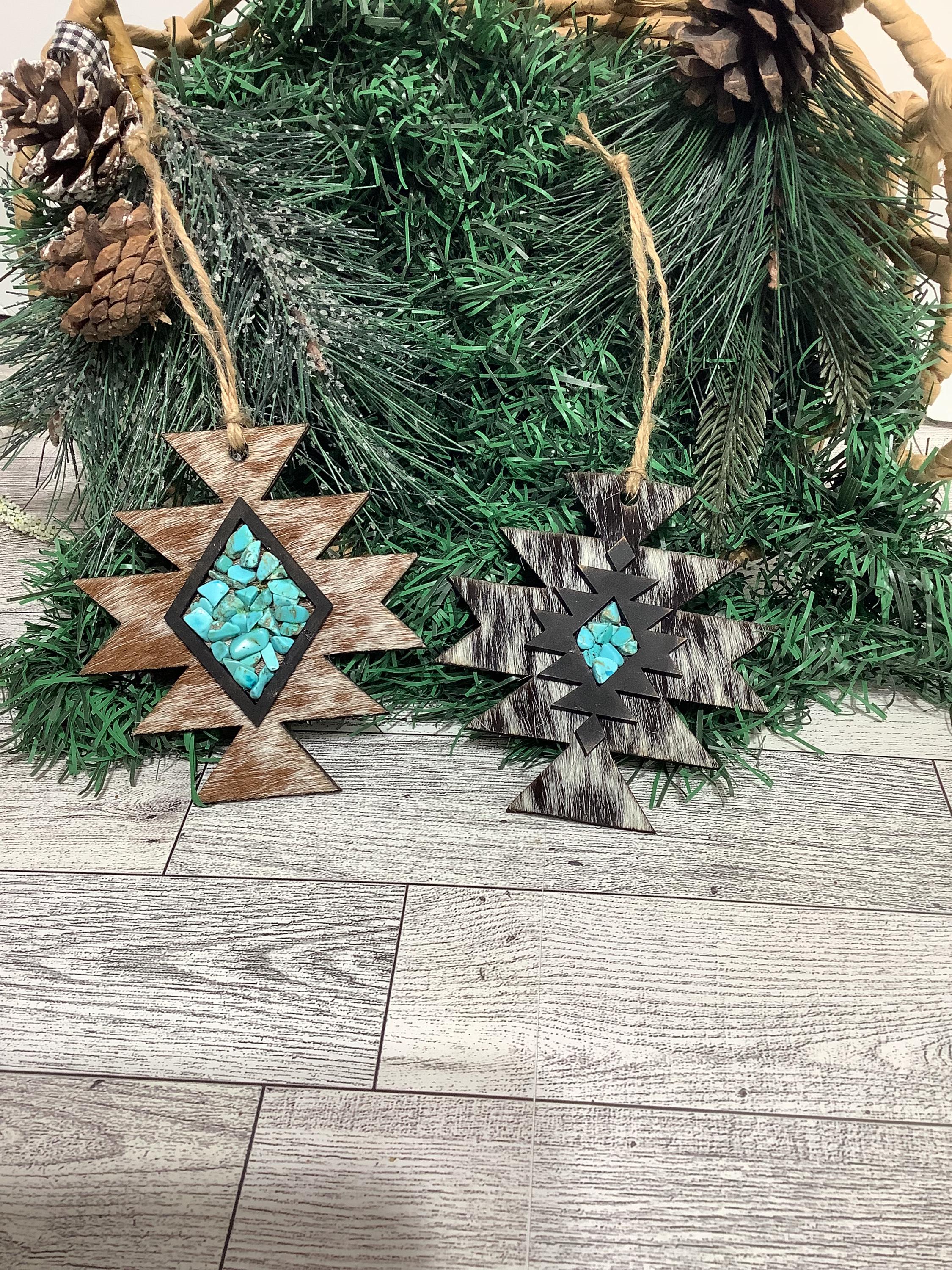Cowhide Western Christmas Tree Ornaments, Tribal, Southwestern ...