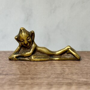 Vintage Brass Reclining Devil Figurine Pixie Imp Faun Desk Decor