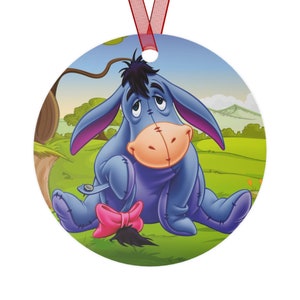 Disney Eeyore Ornaments,  Aluminum Christmas Personalized Custom Text, Round Ornament, Image on 2 sides