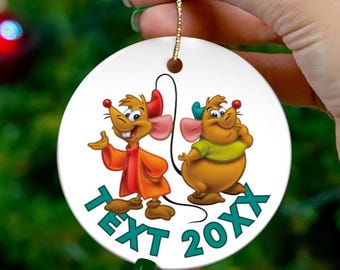 Gus Jack Mice Ornament, Cinderella Movie Cartoon Personalized, Tree Decoration, Christmas Gift, Retro, Custom Vintage Keepsake for Grandma