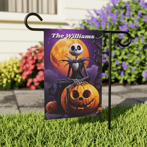 Jack Skellington Garden Flag, Personalized Disney Halloween Outdoor Decor, Dia de los Muertos Banner, Disney Fans Gift, Custom House Flag image 5