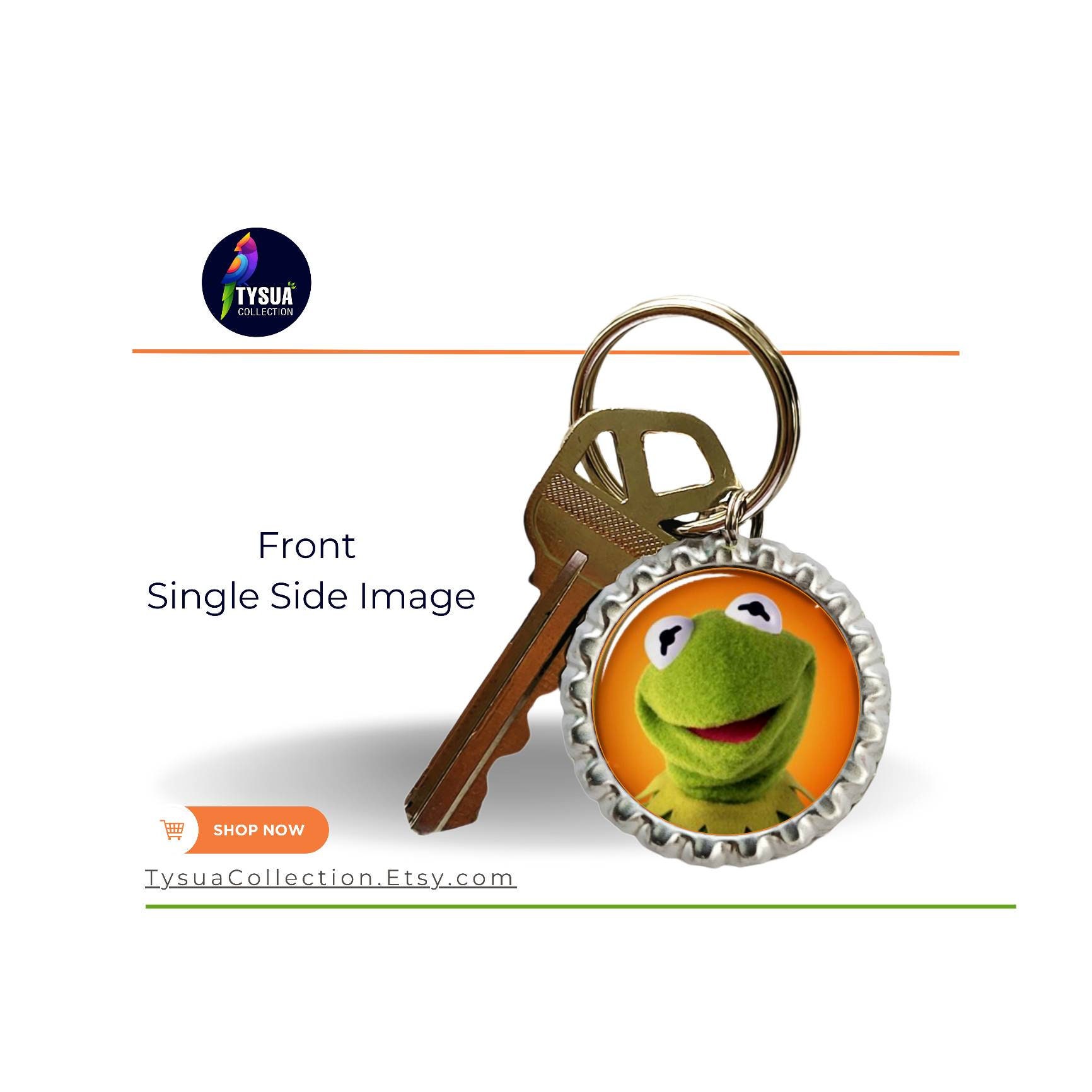 Kermit the Frog Keychain the Muppets Bottlecap Keyring, Bag Charm, Fish Extender Gift for Kids