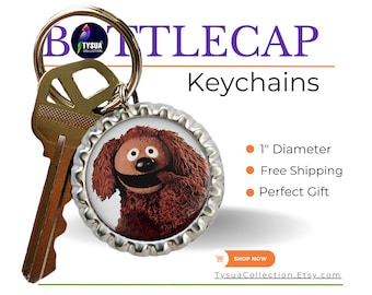 Muppets Rowlf the Dog Pianist Bottlecap Keychain Custom Car Keys Disney Movies Keyring Bag Charm, FE Gift for Kids, Memories Gift for Friend