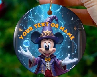 Ceramic Ornament, Disney Mickey Mouse Sorcerer Decoration, Fun Holiday Gift, Personalized Christmas Halloween Decor, Magical Ornament