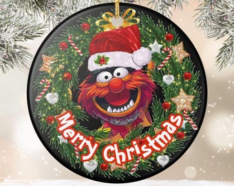 Ceramic Ornament, Disney The Muppets Animal Drummer with a Merry Christmas Wreath Decoration, Fun Holiday Gift, Magical Ornament