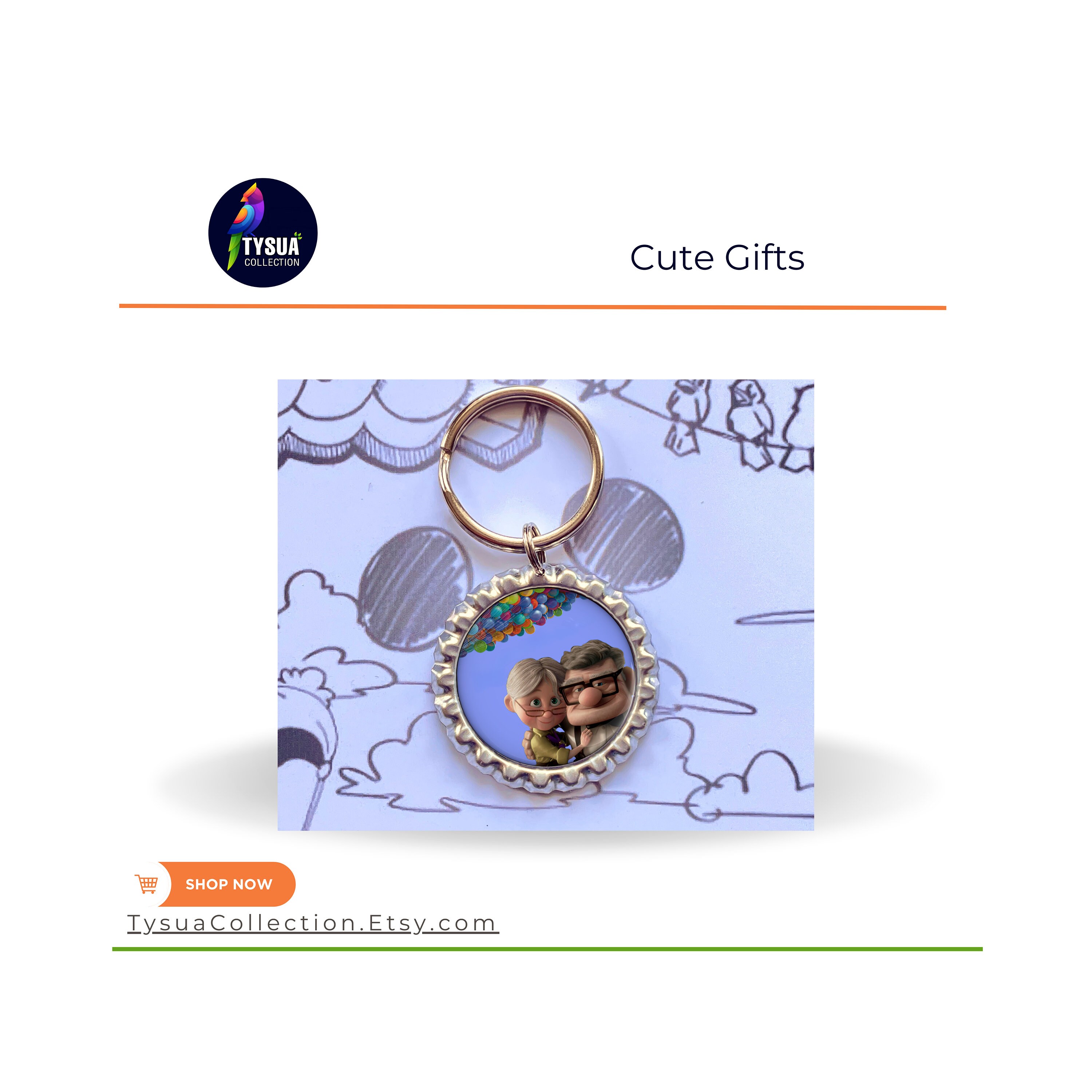 Ellie and Carl Bottlecap Keychain Custom Car Keys Movie UP Keyring Bag ...