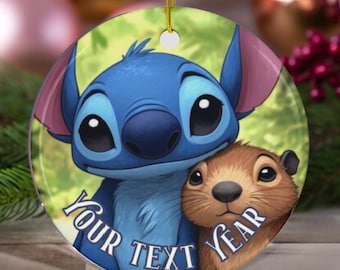 Ceramic Ornament, Disney Stitch and Capibara Best Friends, Personalized Holiday Decor, Christmas Tree Decoration, Gift for Disney Fans, Cute