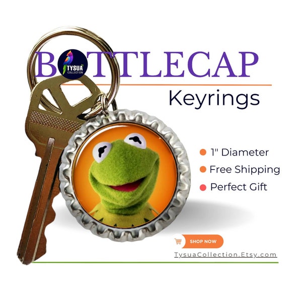 Kermit The Frog Keychain The Muppets Bottlecap Keyring, Bag Charm, Fish Extender Gift for Kids, Memorabilia gifts for her Muppets Lover