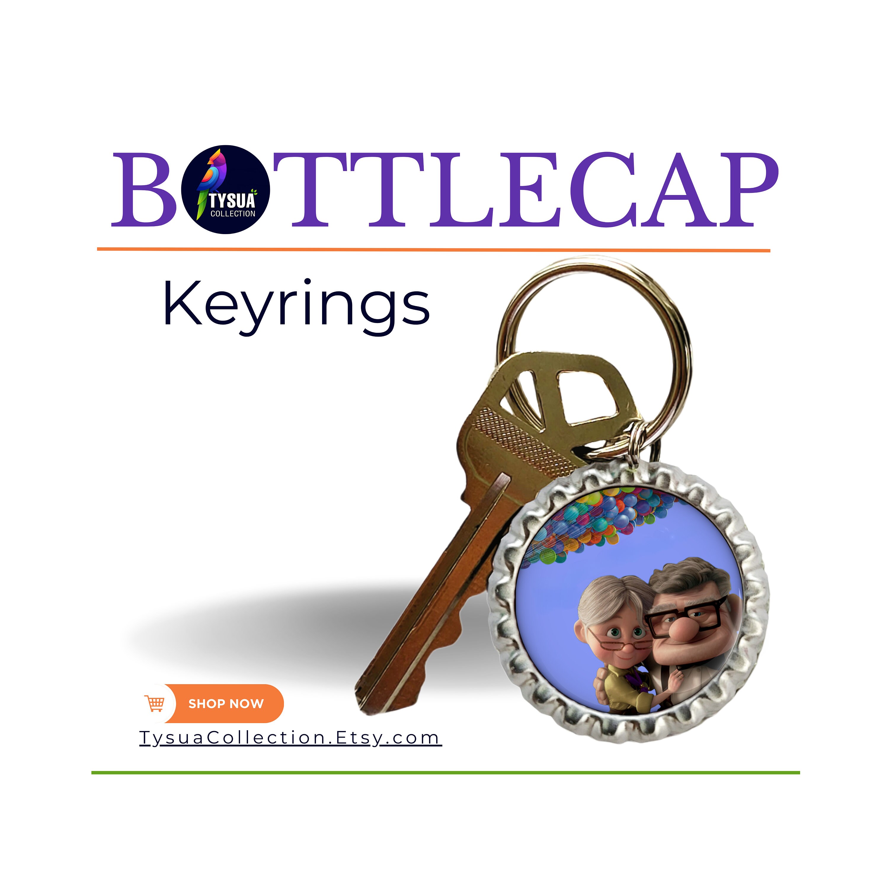 Ellie and Carl Bottlecap Keychain Custom Car Keys Movie UP Keyring Bag ...