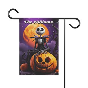 Jack Skellington Garden Flag, Personalized Disney Halloween Outdoor Decor, Dia de los Muertos Banner, Disney Fans Gift, Custom House Flag image 2