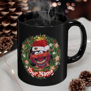 The Muppets Animal Christmas Mug, 11oz Black Mug, Personalized, Custom Gift for Fans and Muppet Lover, Family and Friends